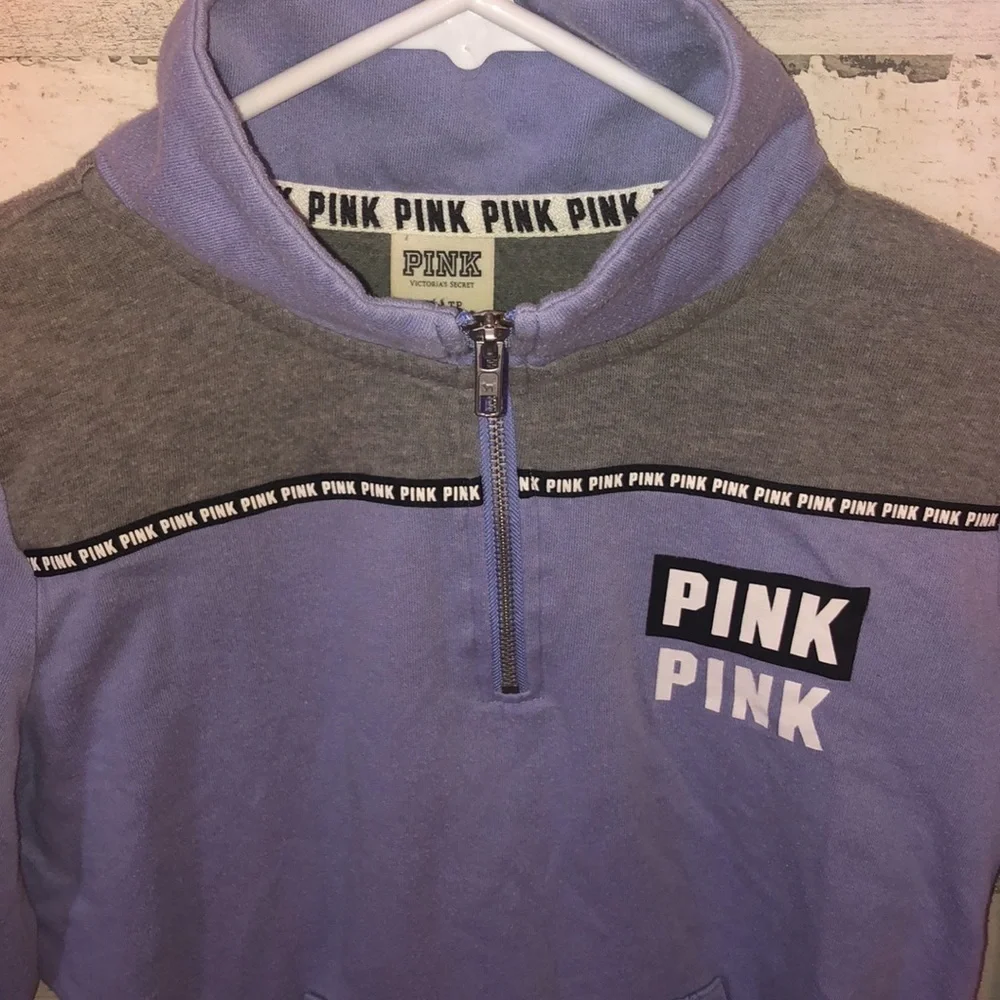 PINK VICTORIA’S SECRET quarter zip sweatshirt purple and gray XS PINK VS top​ - Picture 3 of 8